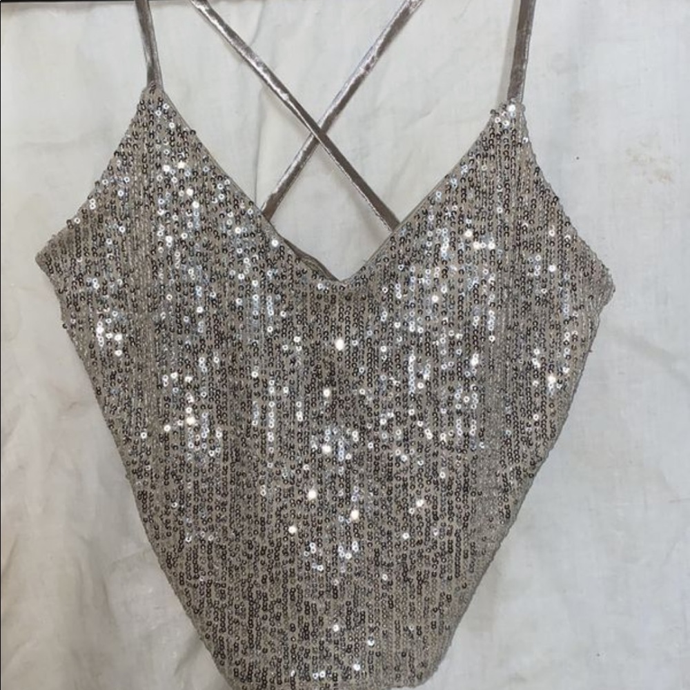 Cropped camisole sequins and velour